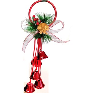 Red Jingle Bells Door Hanger Decoration Christmas Foliage Wreath 28cm