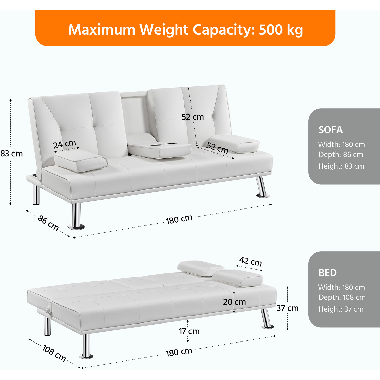 Yaheetech Faux Leather Convertible Sofa Bed - White