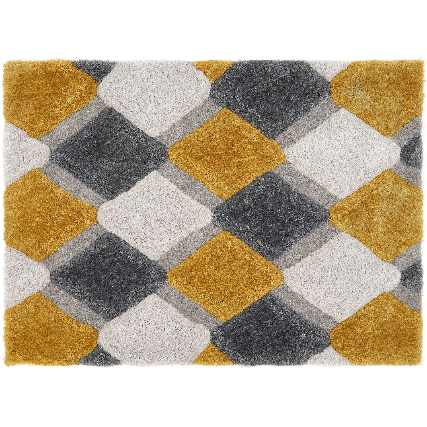 Yellow Grey Carved Diamond Shaggy Rug