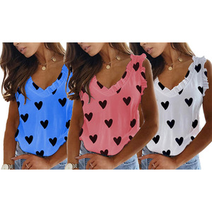 Women's Deep V-Neck Printed Blouse