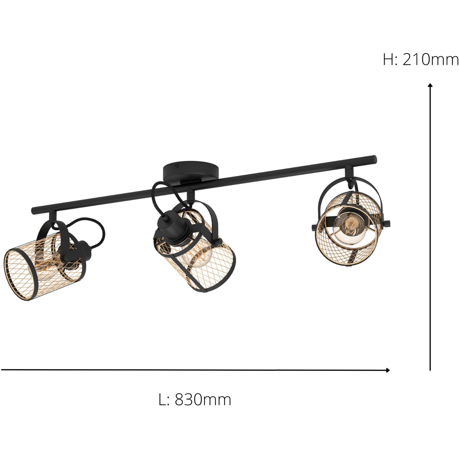 Eglo Dellow 3 Black Steel Lattice Style Adjustable Spotlight - Black