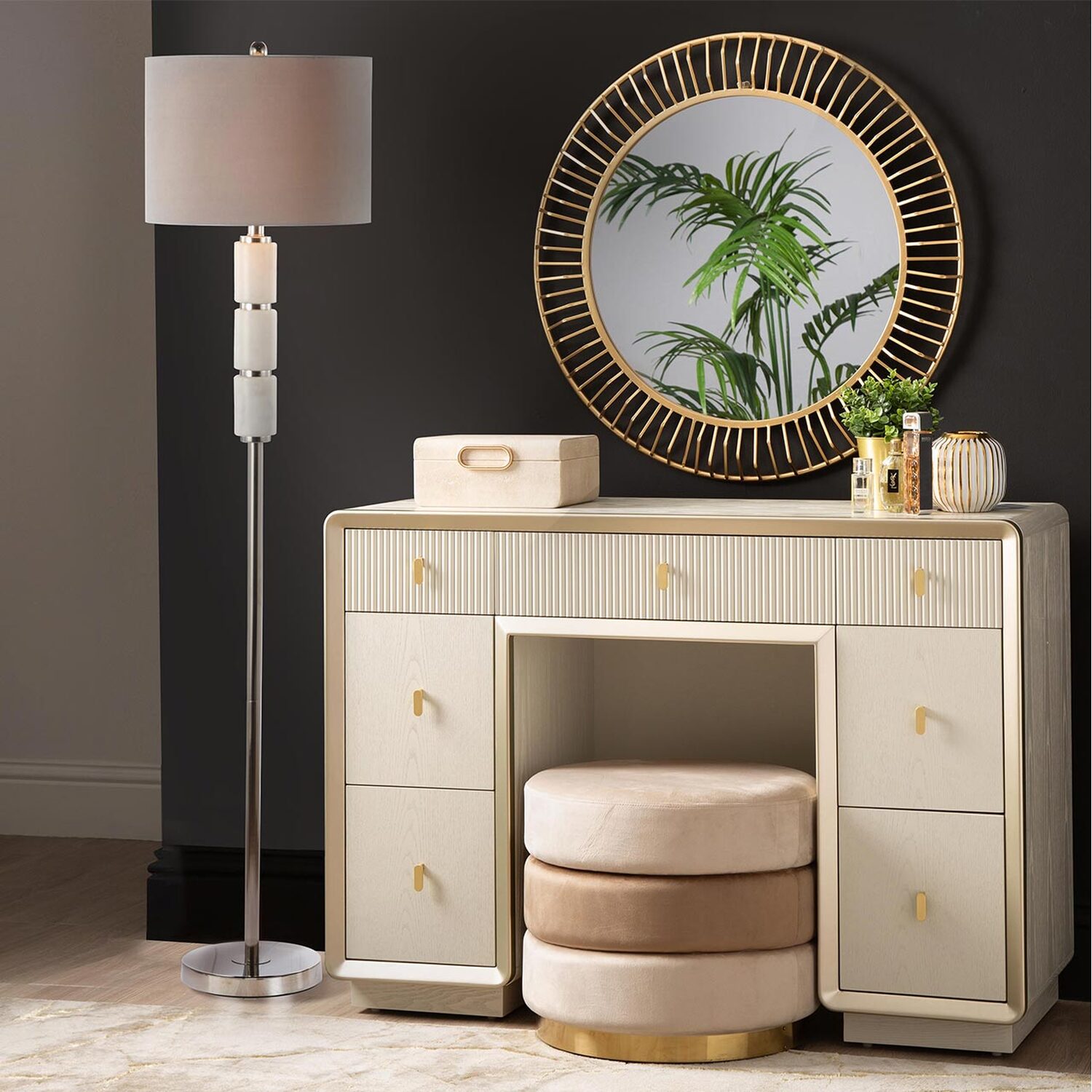Tall Ceramic Traditional Floor Lamp - Grey