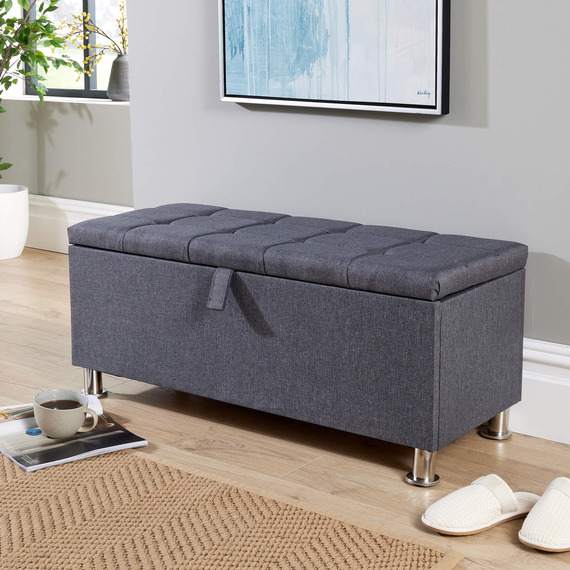 Home Source Pewter Padded Storage Ottoman