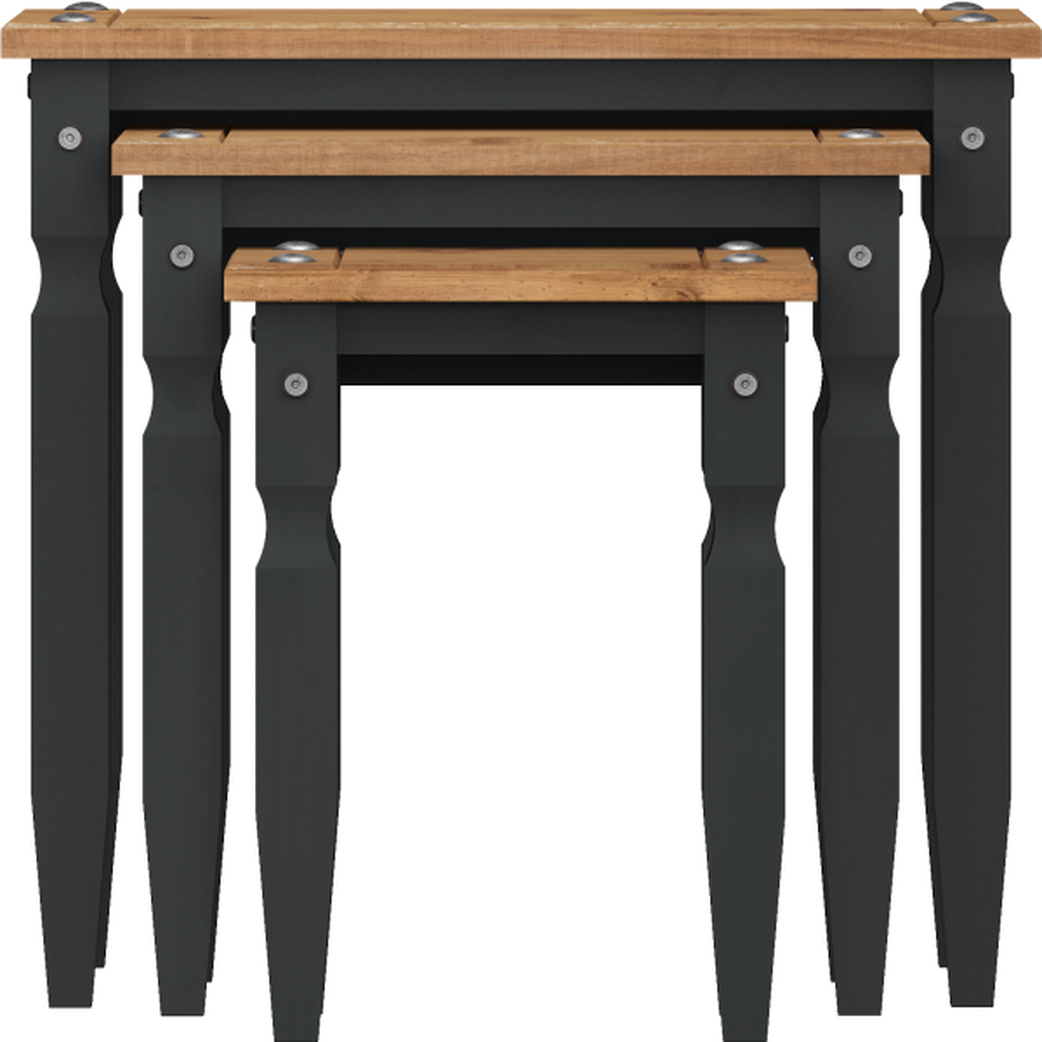 Corona Piccolo Nest Of 3 Tables Solid Wood Pine Wooden Side End Lamp - Distressed Grey Wax