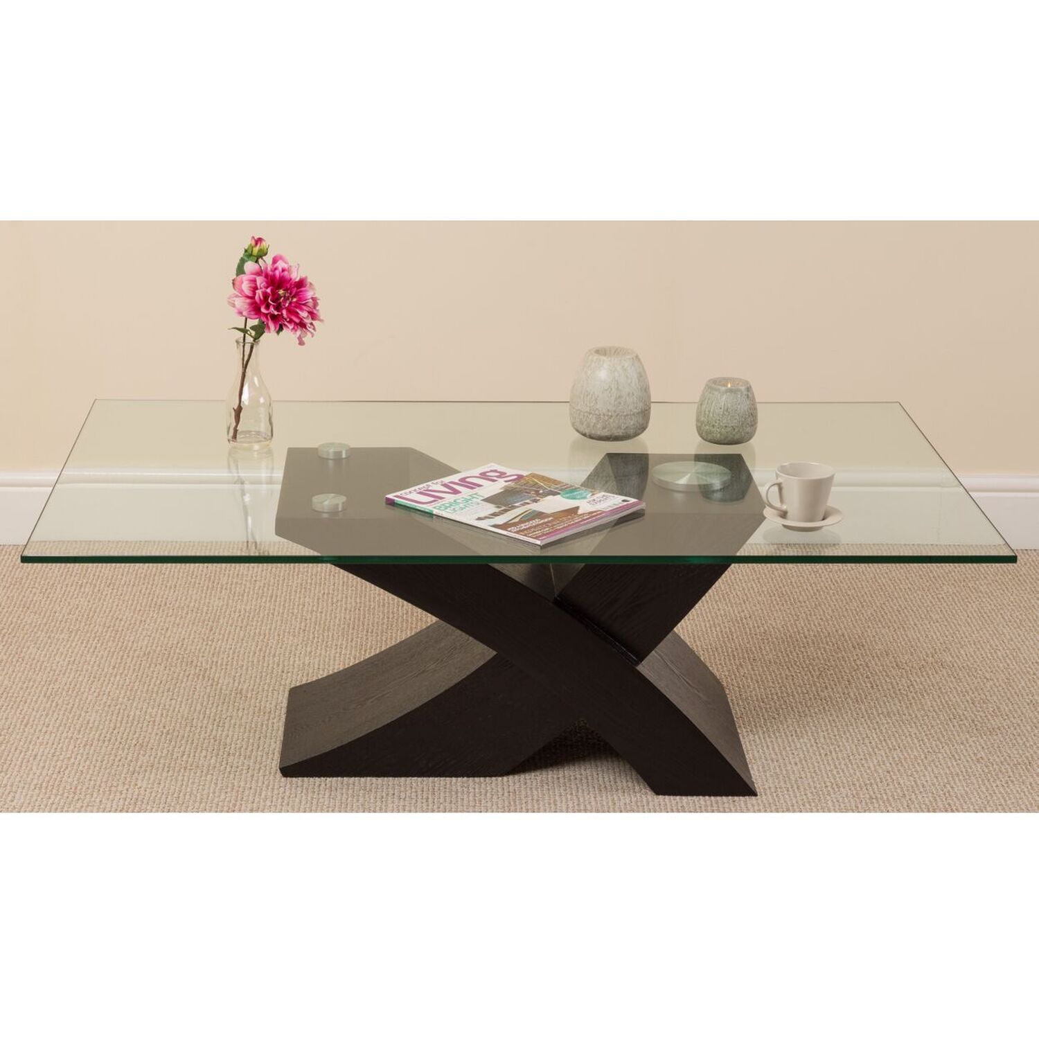 Milano Glass and Wood Coffee Table for Living Room