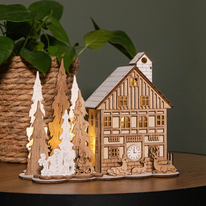 Battery Operated Light up House Scene with Trees and LEDs