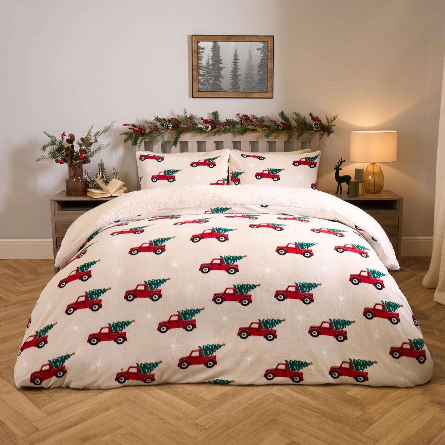 Home For Christmas Sherpa Duvet Set - Natural King
