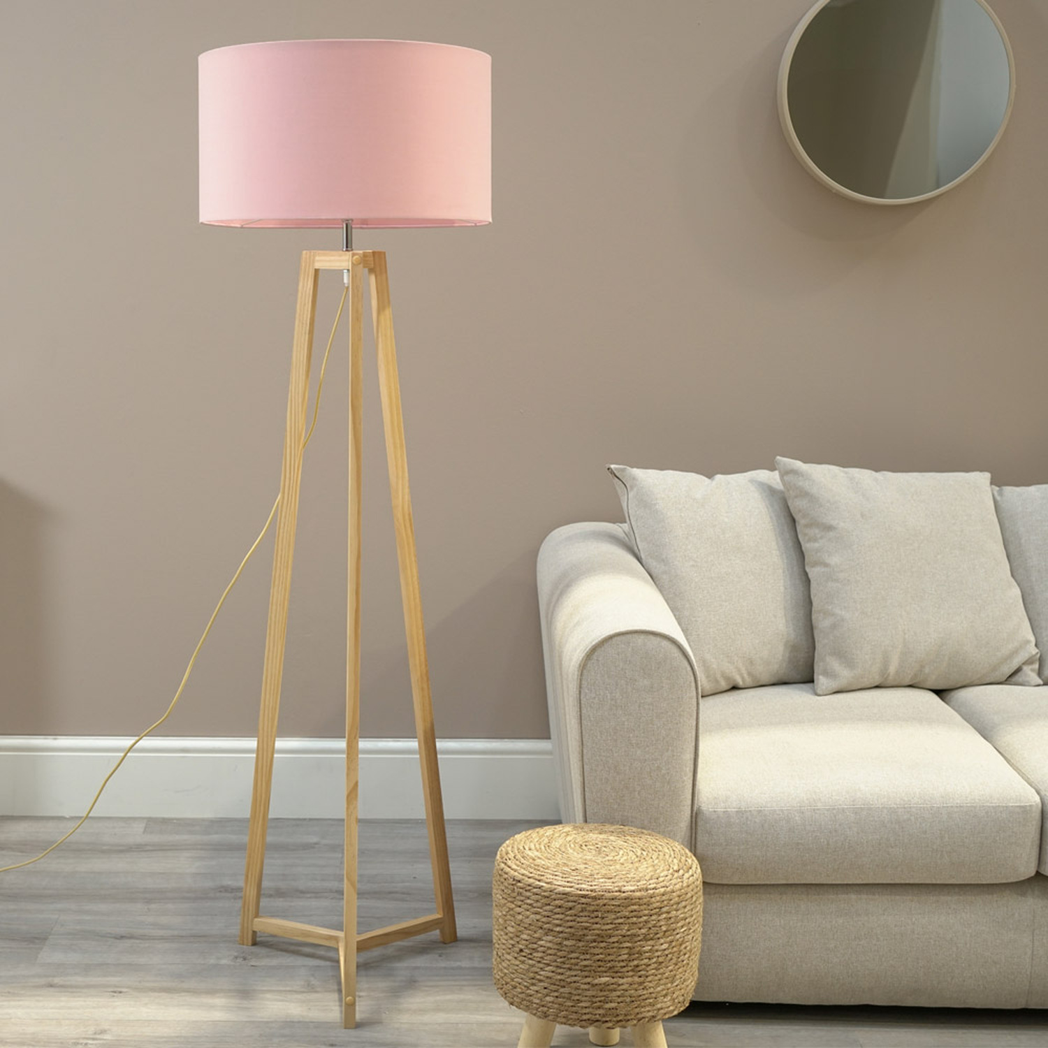 Image of Lottie Natural Wood Floor Lamp with&hellip;