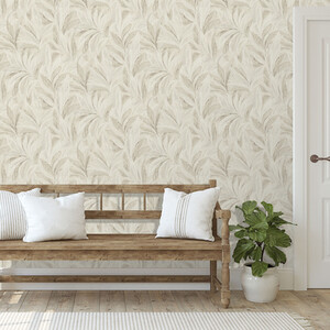 Natural Palm Cream and Beige Wallpaper