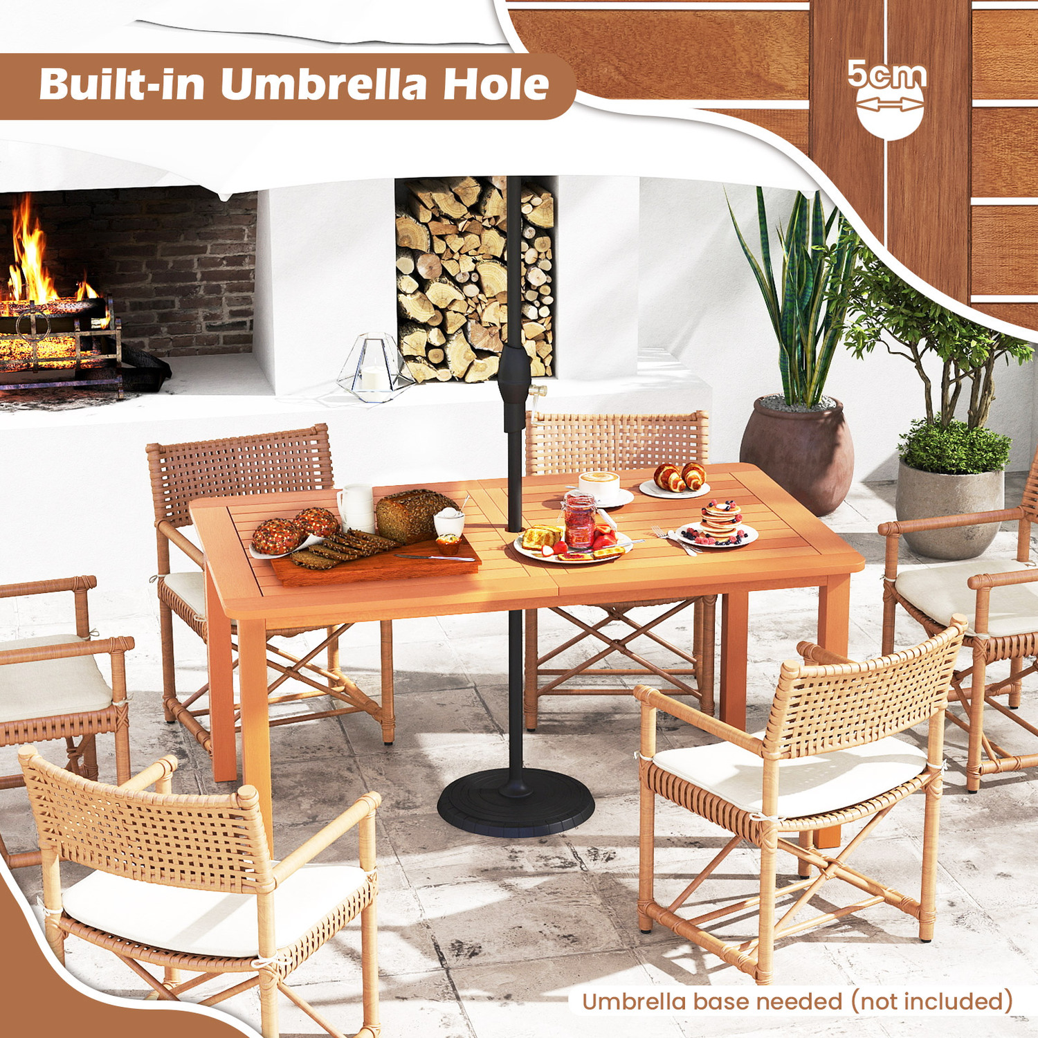 Outdoor Rectangular Dining Table - Brown