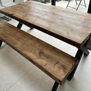 Chunky Handmade Dining Table plus 2 Benches - Jacobean