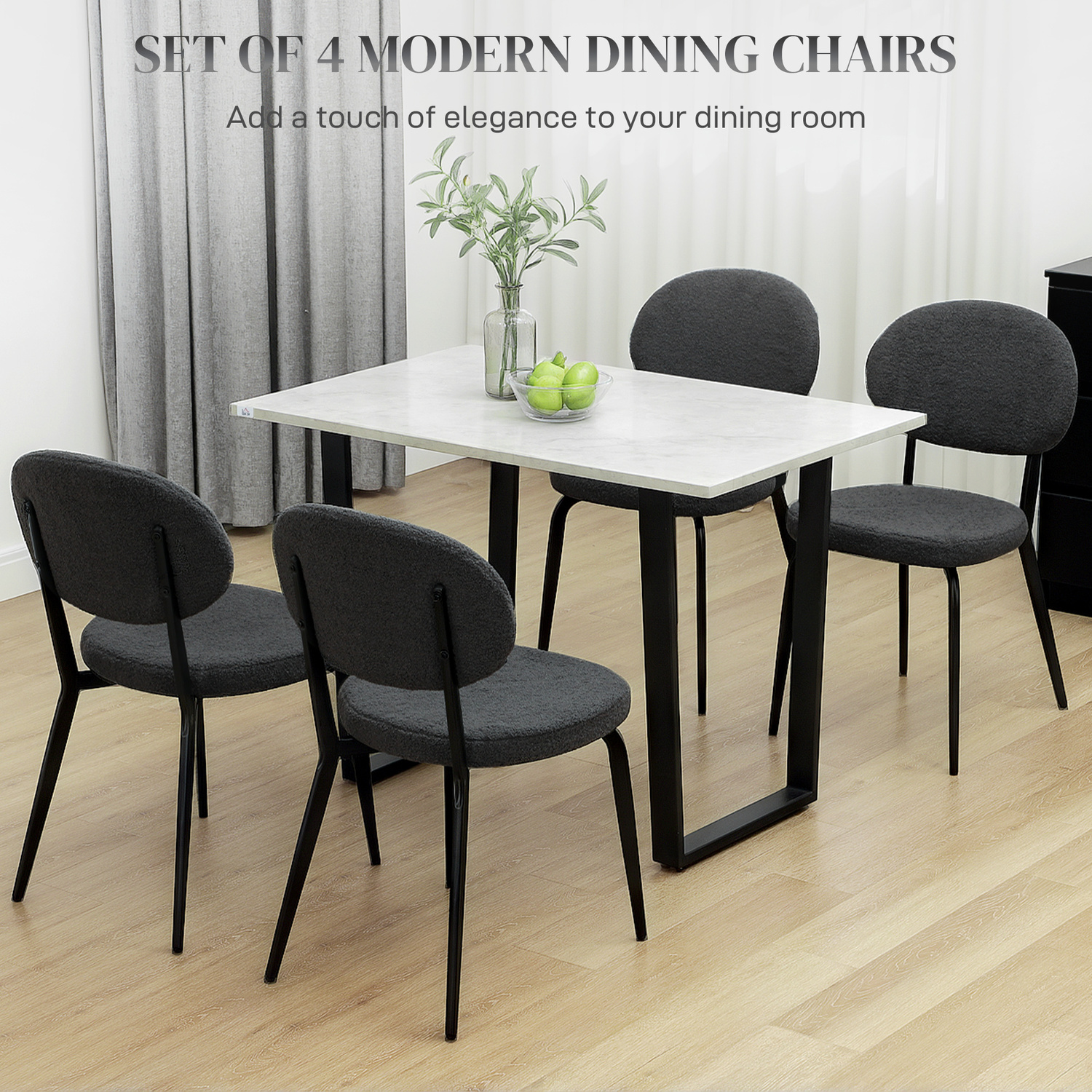 HOMCOM Modern Boucle Dining Chairs Set of 4 for Kitchen