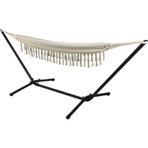 Striped Hammock with Heavy-Duty Steel Stand