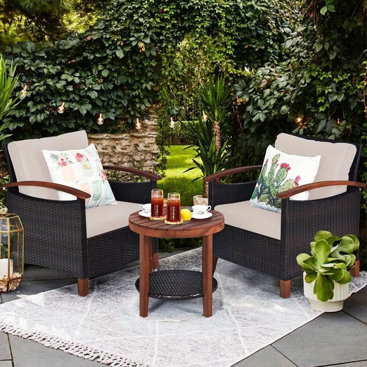 Rattan Chair And Coffee Table Bistro Set - White