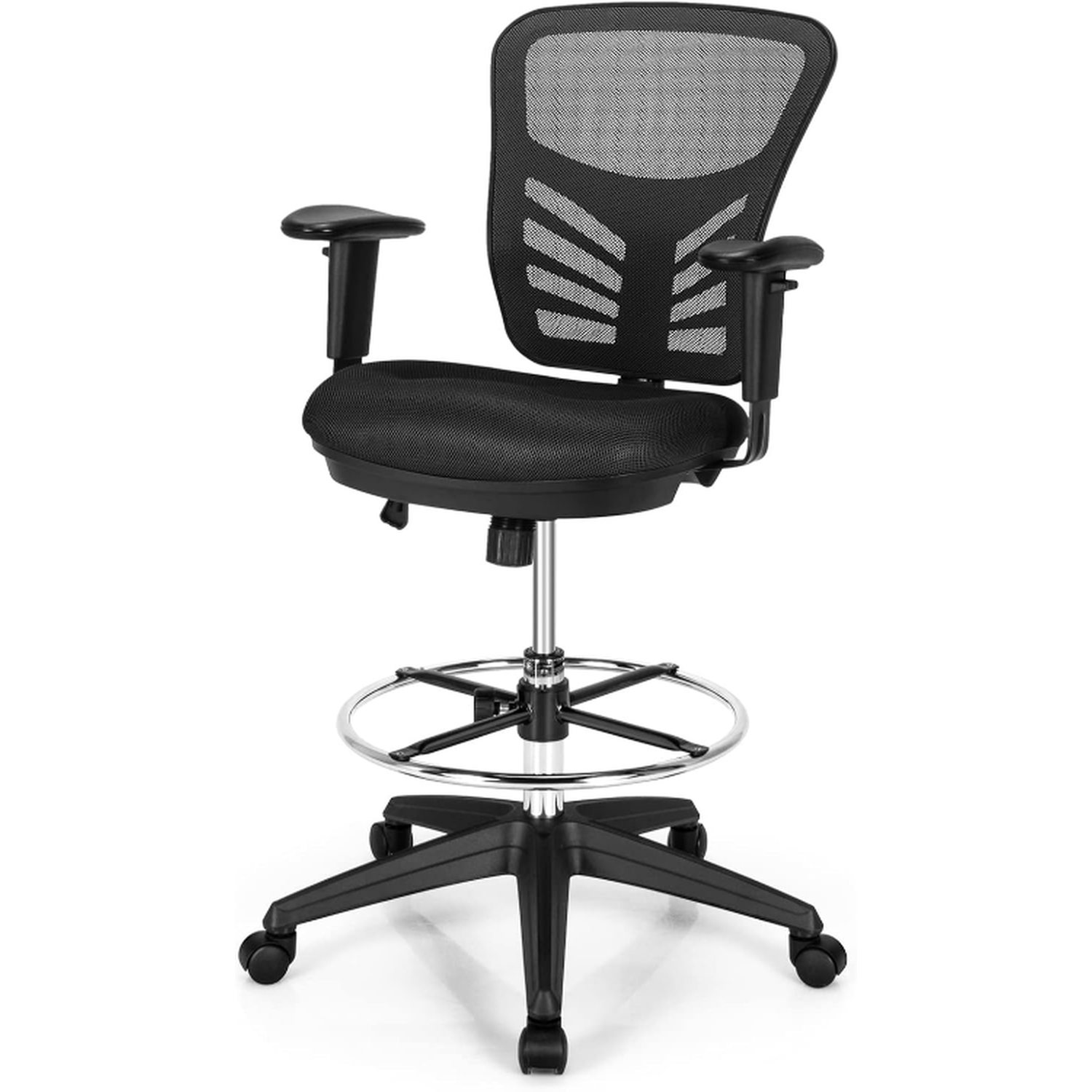 Mesh Drafting Chair With Footrest - Black