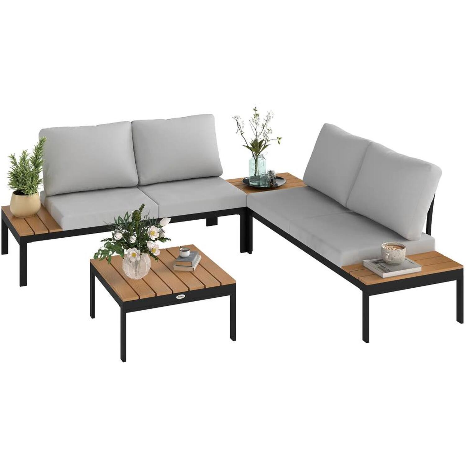 Four Piece Garden Corner Sofa Set - Brown