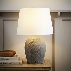 Clint Large Etched Textured Ceramic Table Lamp with Tapered Shade and LED Bulb