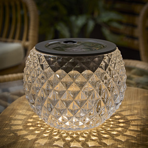 Solar Powered Outdoor Diamond Pattern Glass Table Lamp