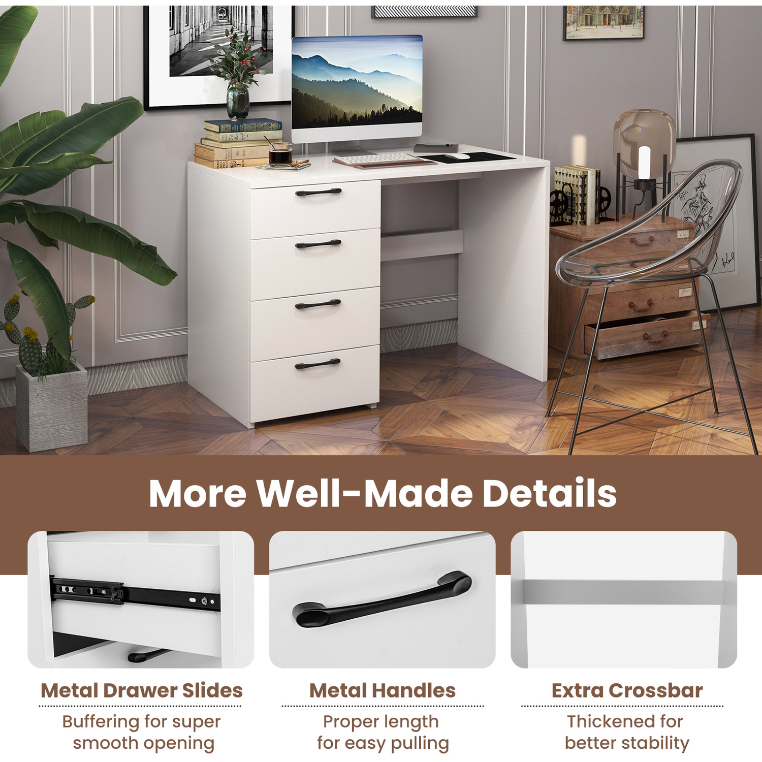 4-Drawer Home Office Desk Computer Desk