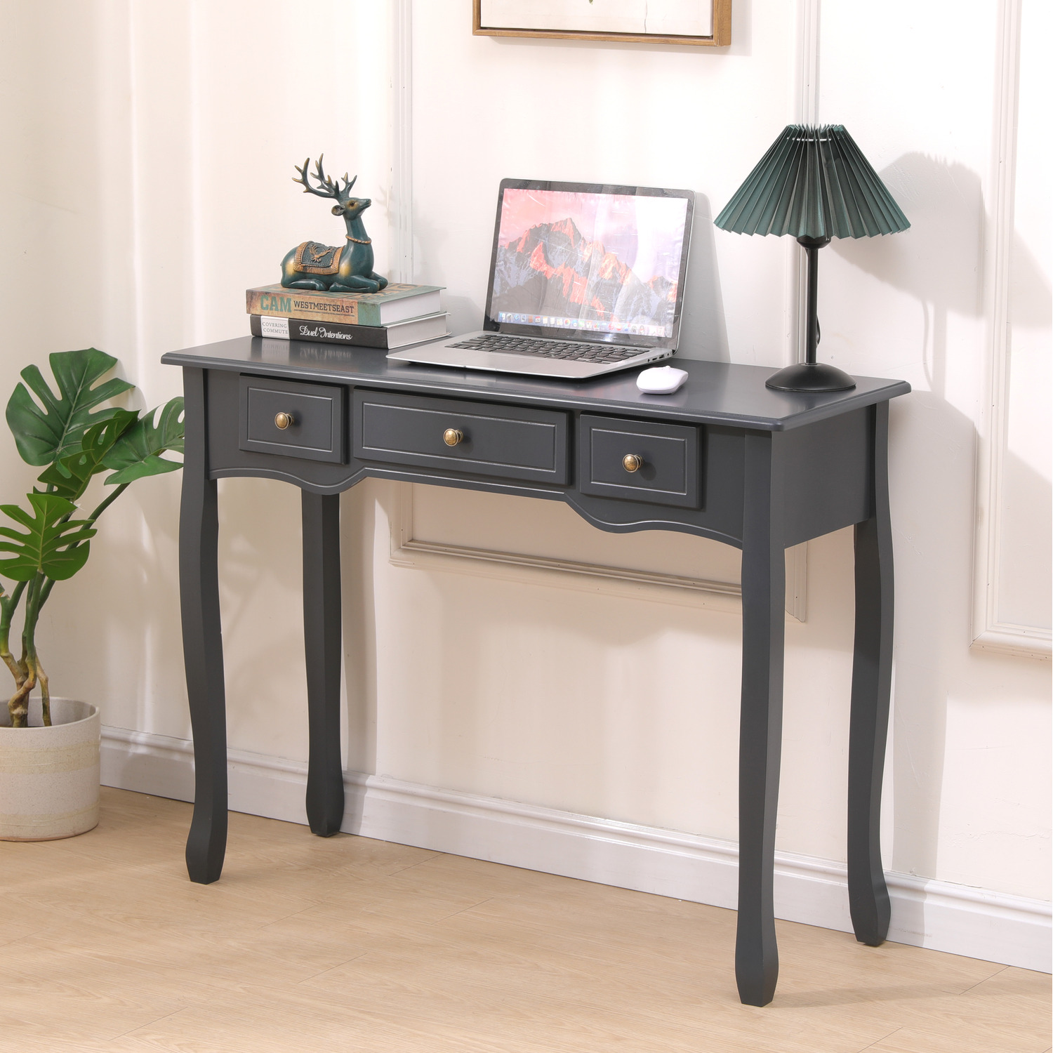 Hmd Dark Grey Console Table With 3 Drawers - Dark Grey