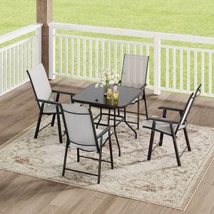 Outdoor Tempered Glass Garden Table with Four Foldable Chairs
