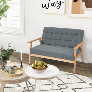 2-Seat Cushioned Couch Linen Loveseat Sofa