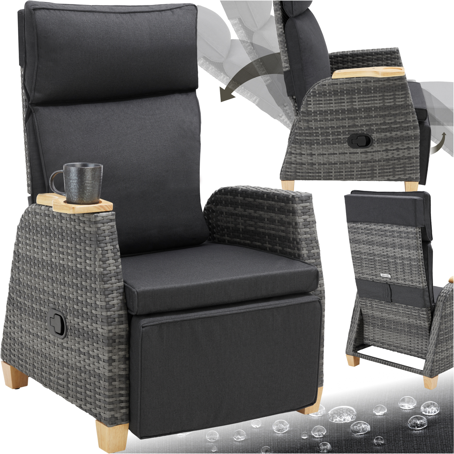 Garden Chair Pescara - Reclining Adjustable Footrest Thick Padding - Grey 1