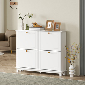 HOMCOM Narrow Shoe Storage Cabinet with 4 Flip Drawers