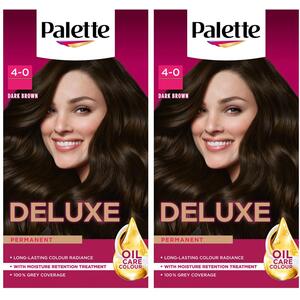 Palette Deluxe Creme Colouration 4-0 Dark Brown Hair Dye, 2 Pack