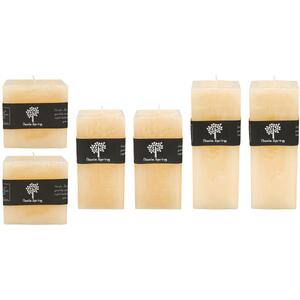 Square Vanilla Pillar Candles - 3 Sizes - Cream - Pack of 6