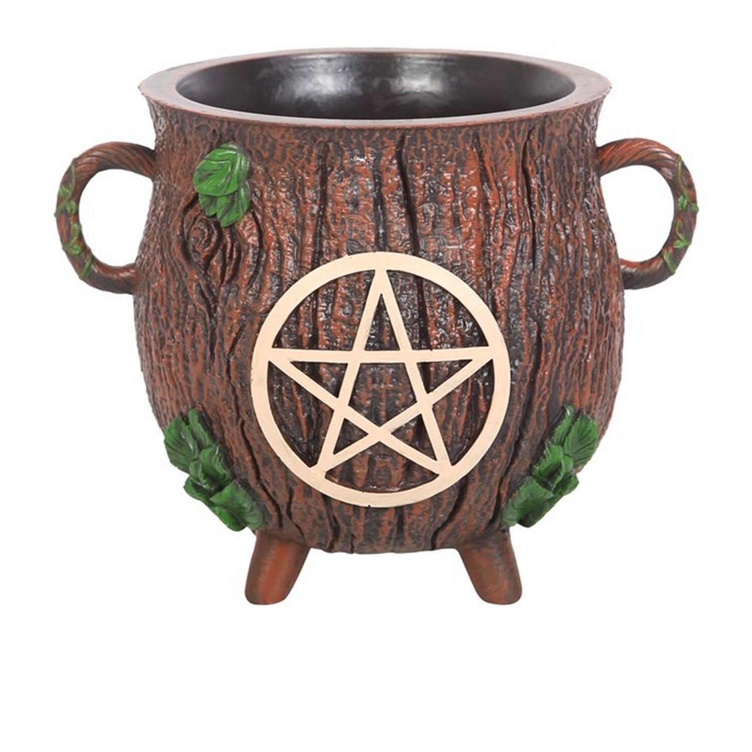 Pentagram Bark Effect Cauldron Plant Pot For Herbs - Brown