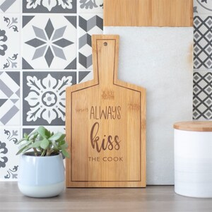 Always Kiss The Cook Bamboo Serving Board