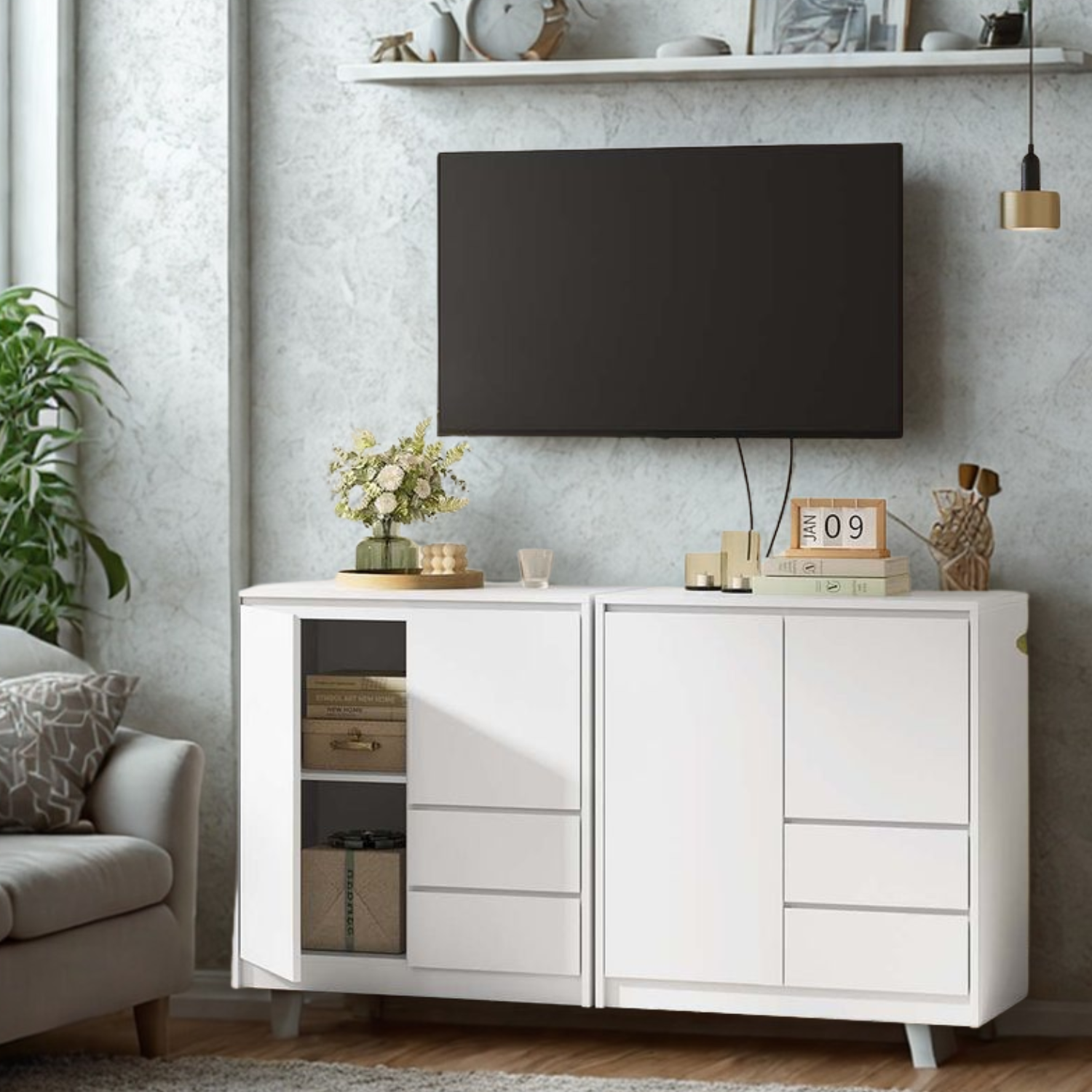 Modern Sideboard With Drawers - White