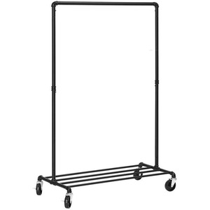 Metal Clothes Rack Rail on Wheels with Storage Shelf