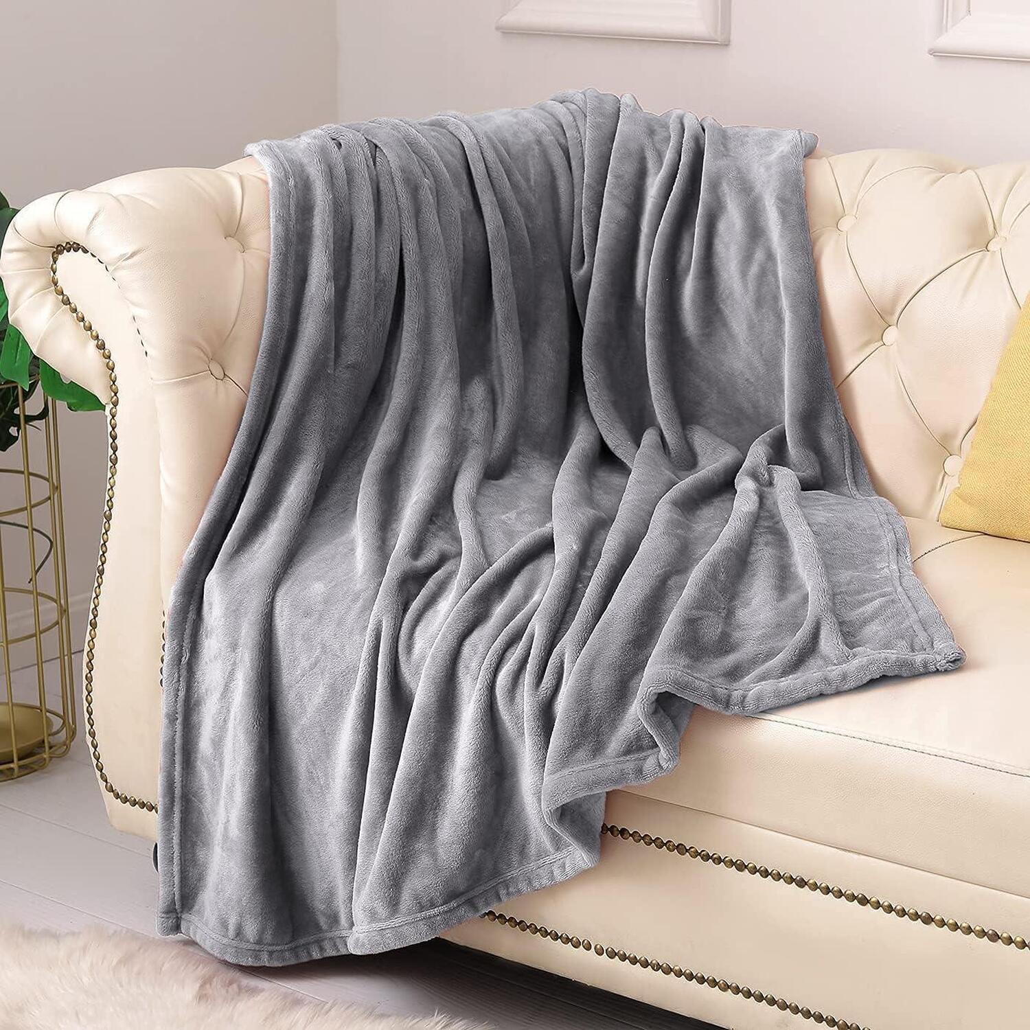 Super Soft Fleece Blanket Reversible Throw - Charcoal King-200x240cm