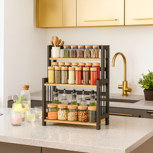 Kitchen Countertop Organiser Spice Rack Storage Shelf Rustic Brown
