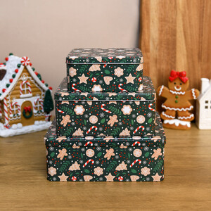Set of 3 Gingerbread Candy Cane Cake Tins