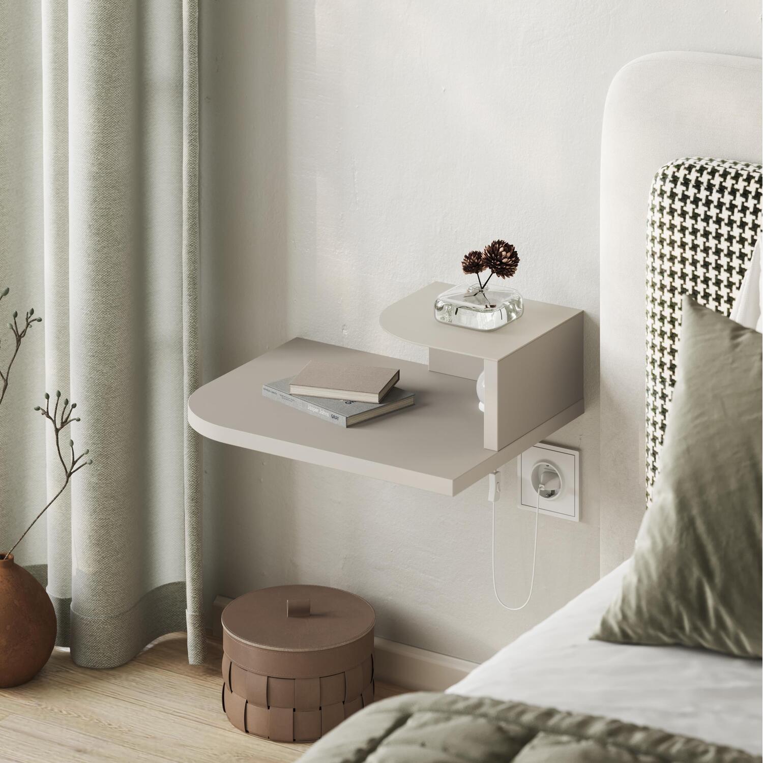 Floating Bedside Table with Drawer LED Wall-Mount Nightstand Sandstone - Sandstone