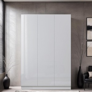 FWstyle 3 Door Wardrobe White Gloss Slow Close Hanging Rail Shelf