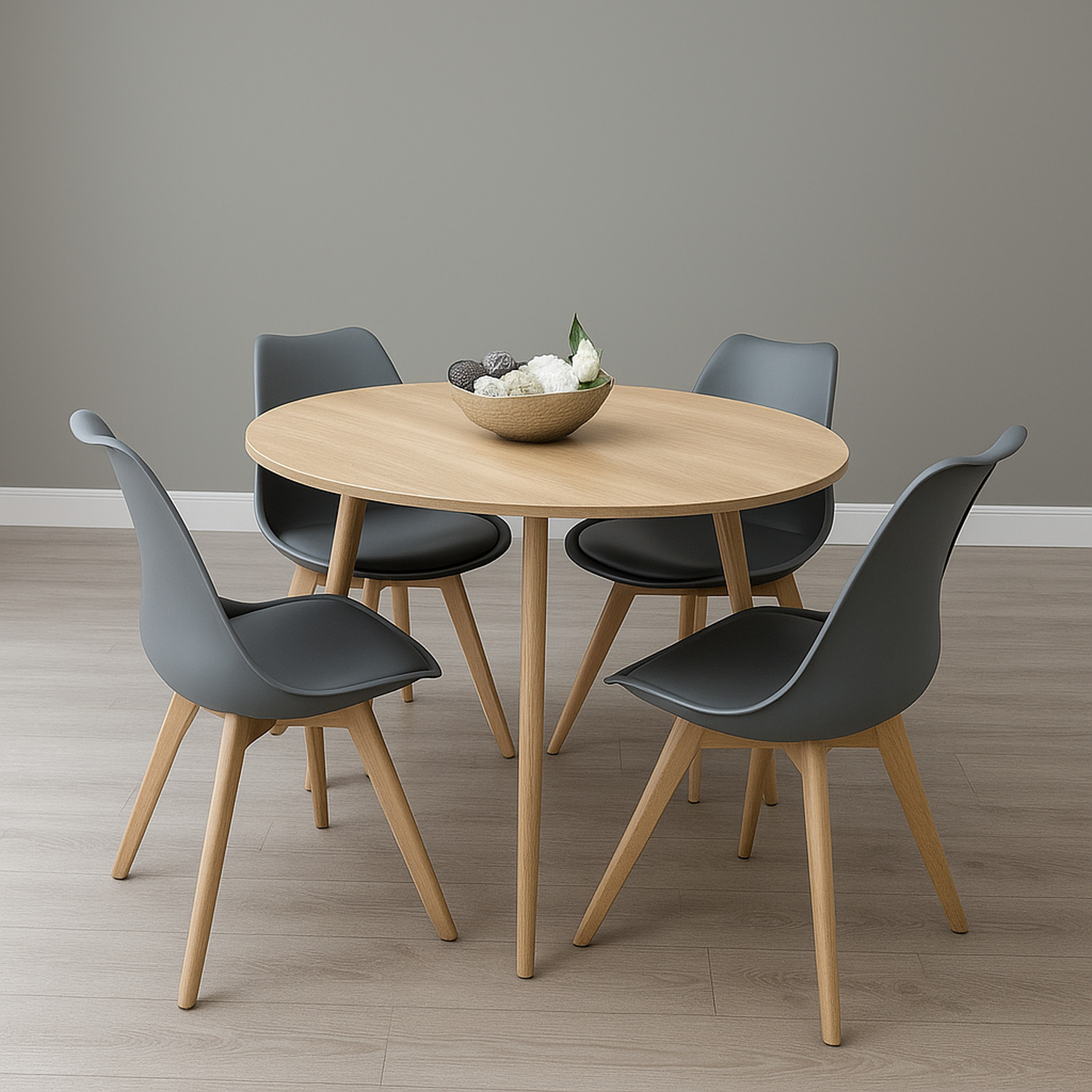Modern Round Dining Table Set With 4 Grey Chairs Dining Furniture