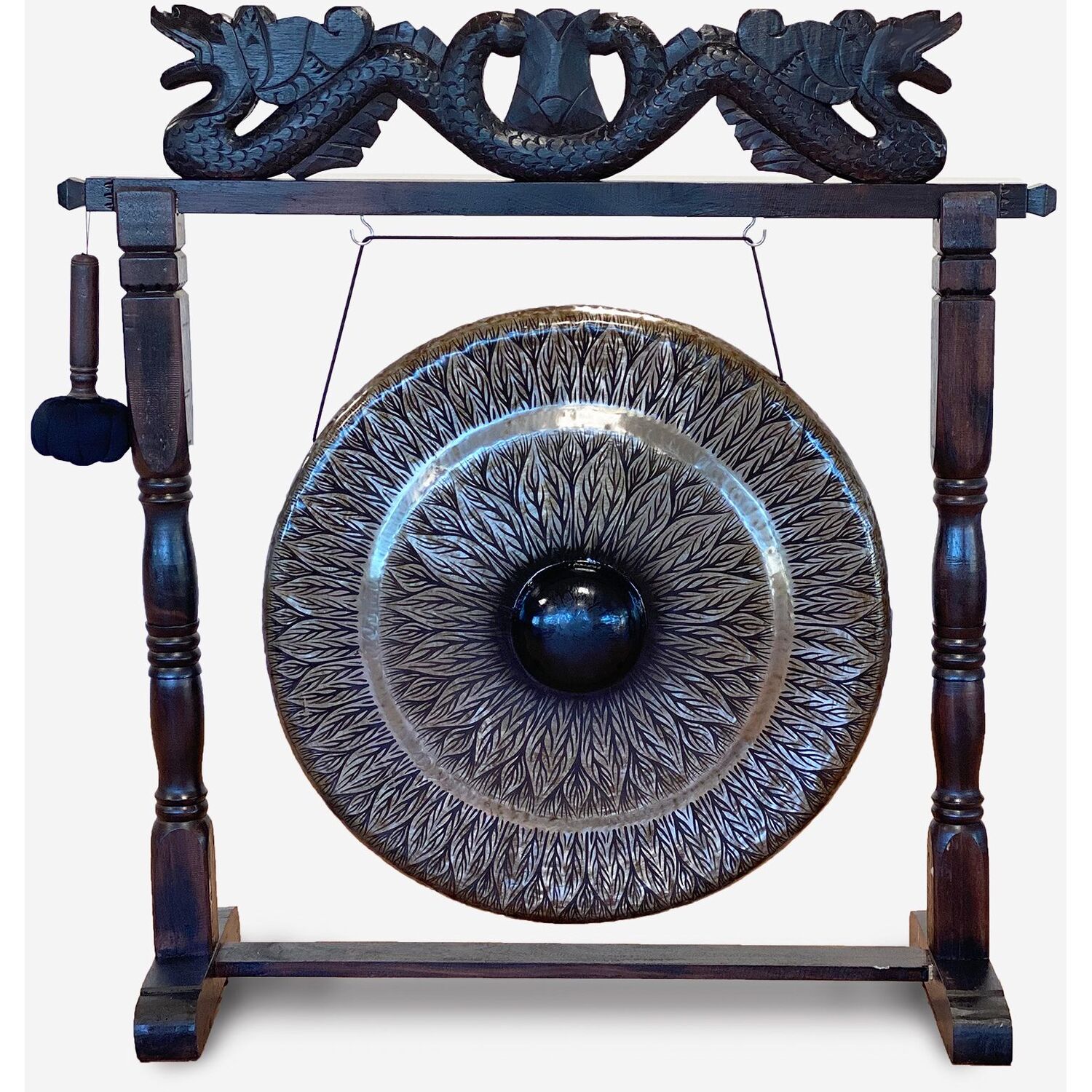 Large Gong in Antique Stand 80cm Pattern MultiColor