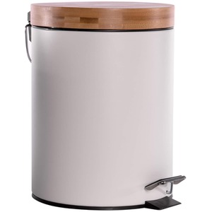 5L Bathroom Bin with Bamboo Lid - White