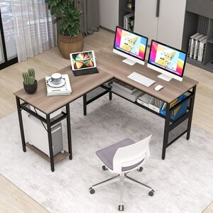 L-Shaped Desk with Charging Station
