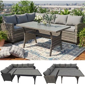 BIRCHTREE Patio Rattan Furniture Set 5 Seater L-Shaped Corner Sofa RFS13