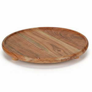 Round Acacia Wood Serving Tray with Stand