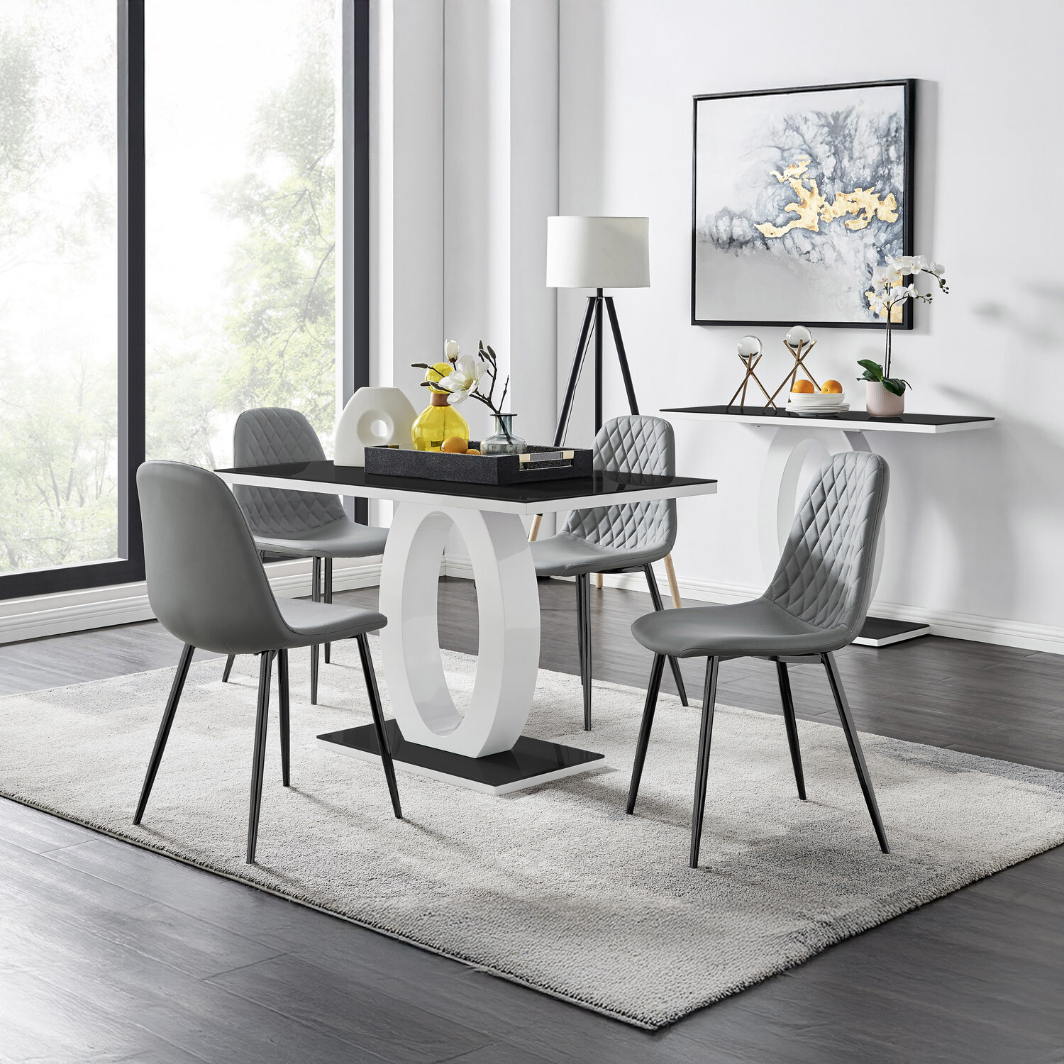 Furnitureboxuk Giovani Black Dining Table With Four Corona Black Leg Chairs - Grey