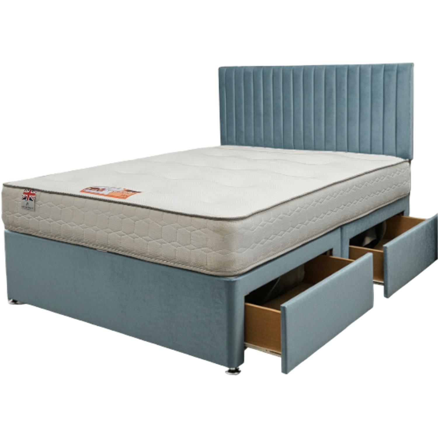 Emily Plush Bed Set With Mattress And 24 Headboard - Sky Blue Single