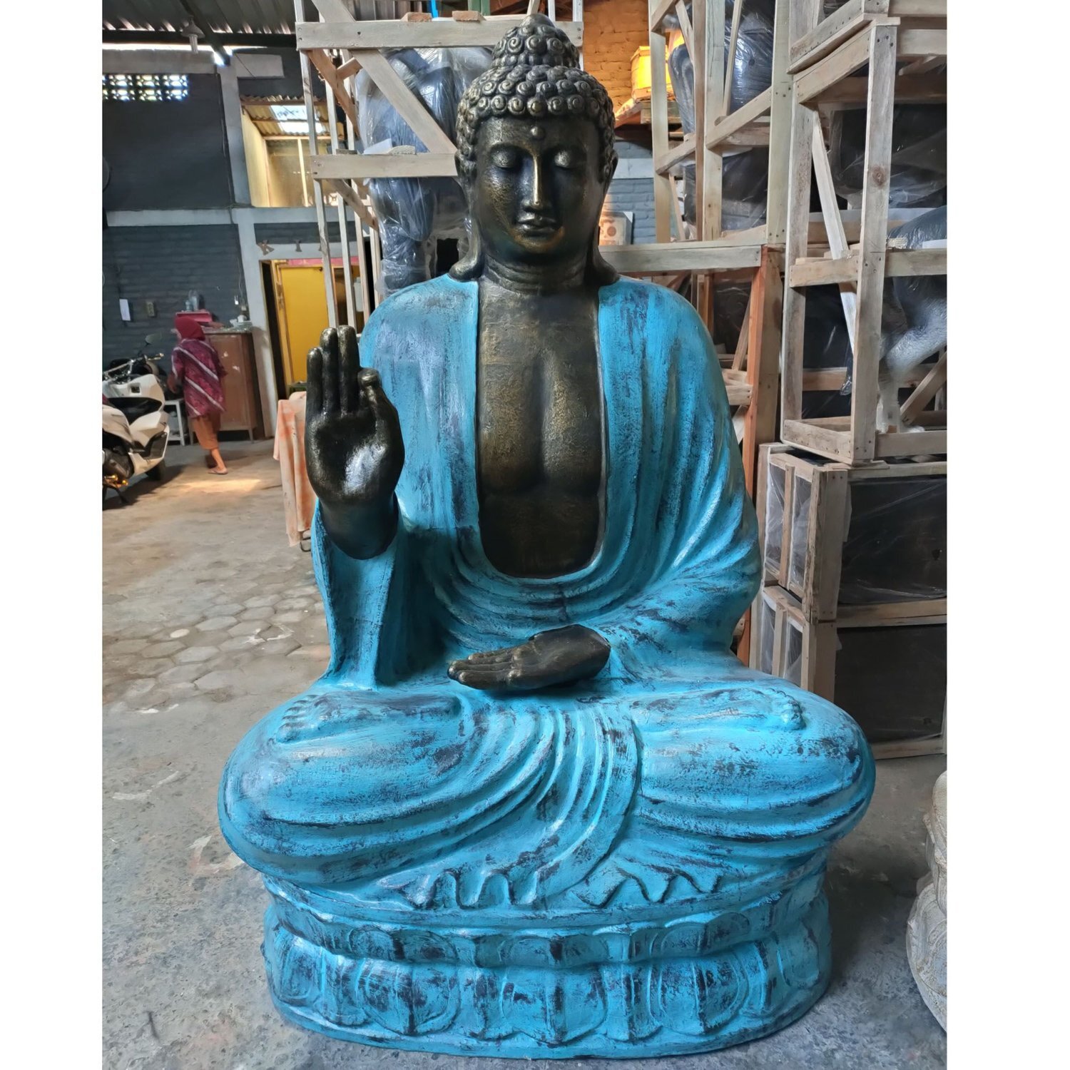 Large Turquoise Stone Buddha Statue With Lotus Teaching - Turquoise