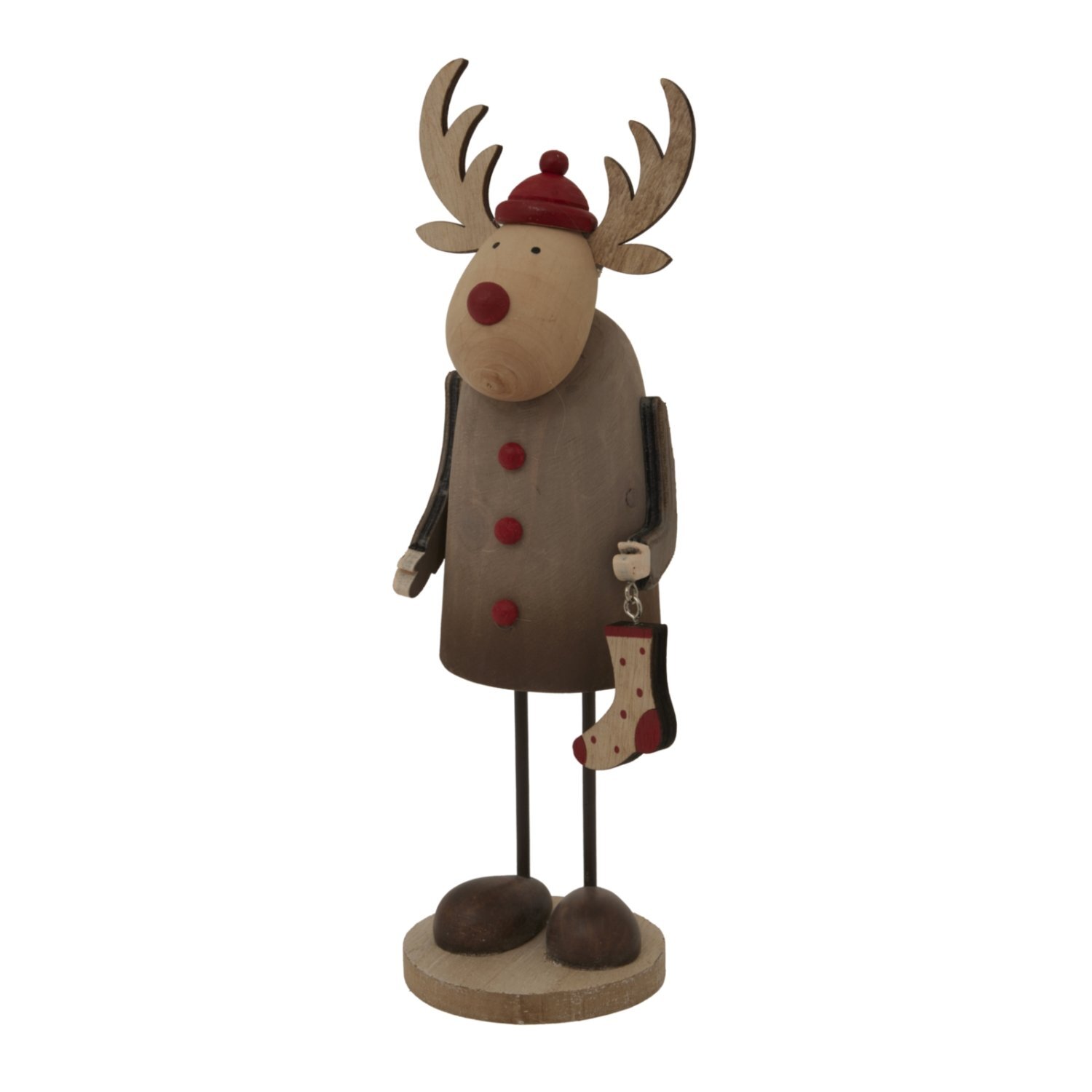 Rustic Rudolf Reindeer with Stocking Holiday Decor - Maroon