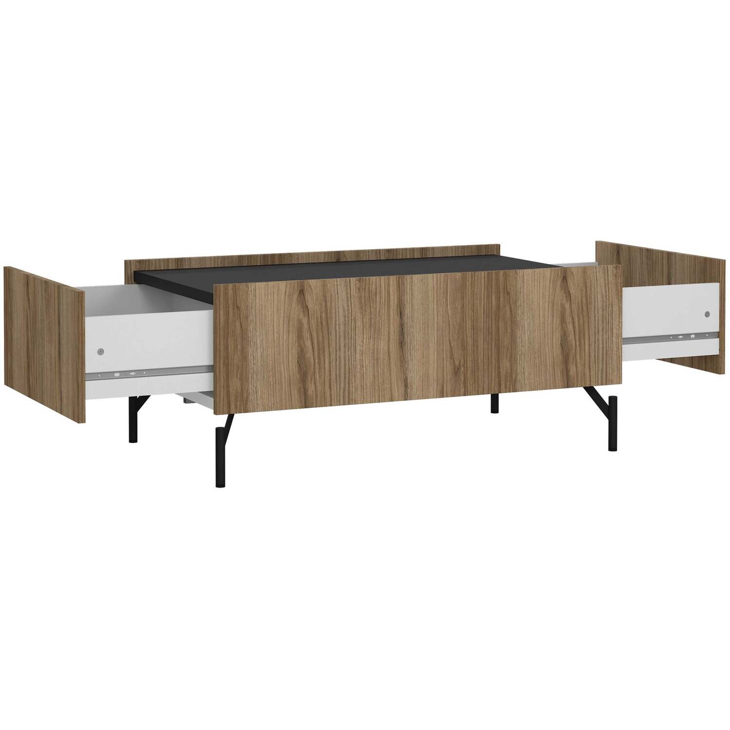 Hillerod Coffee Table - Natural Oak-Effect with Black Legs, 2 Drawers - Black and Natural